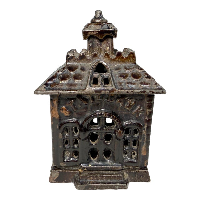 Miniature Rare Antique Kenton Toys Cast Iron Building Still Coin Dime State Bank For Sale