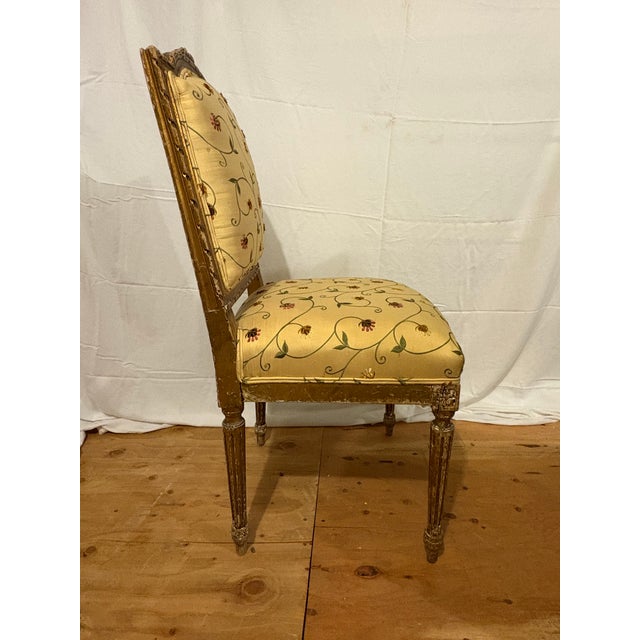 French Pair of 19th Century Louis XVI Gilt Upholstered Side/Parlor Chairs For Sale - Image 3 of 12