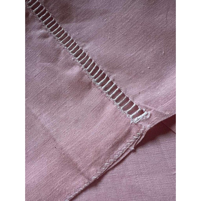 Antique French Linen Sheet Blush Coral Pink Trousseau Textile Ladderwork Detail Hand Pulled Stitch 1920s Romantic Bedding Fabric For Sale In Philadelphia - Image 6 of 11