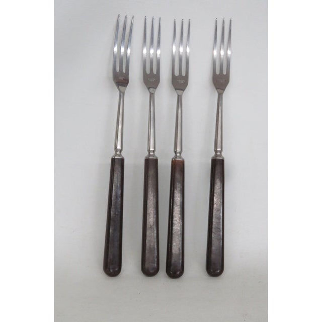 Silver France Inox Mid Century Fondue Serving Forks 4pc Set Brown Wood Handles 5164b For Sale - Image 8 of 9