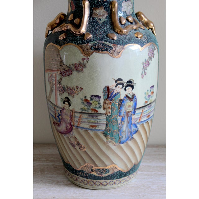 Vintage Royal Satsuma-Style Porcelain Vase – Hand-Painted Geishas & Gilded Handles For Sale - Image 11 of 18