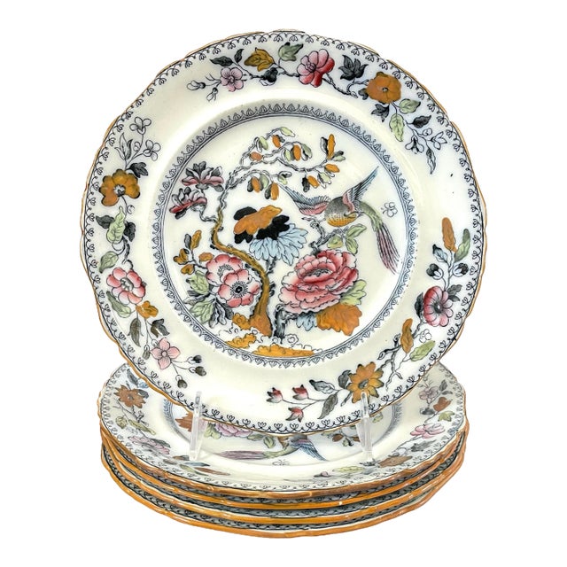 Antique Gl Ashworth Mason's Ironstone Chinoiserie Luncheon Plates. 9.25" 1900. Set of 5 For Sale