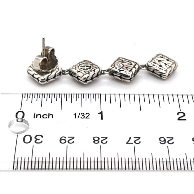 Late 20th Century John Hardy Estate Palu Hammered Drop Earrings 2" Silver, A Pair For Sale - Image 12 of 12