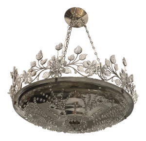 1930’s French Silver Plated with Beaded Crystals Light Fixture