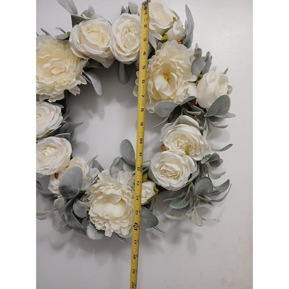 English White Roses & Sage Door Wreath 17" Flower Elegant Summer Spring Gorgeous For Sale - Image 17 of 17
