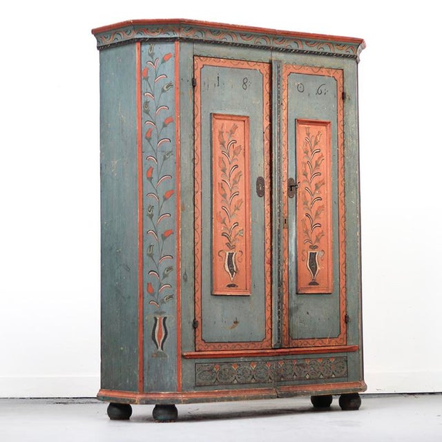 Rustic Farmhouse Folk Art Painted Bridal Cabinet, 1806 For Sale - Image 12 of 15