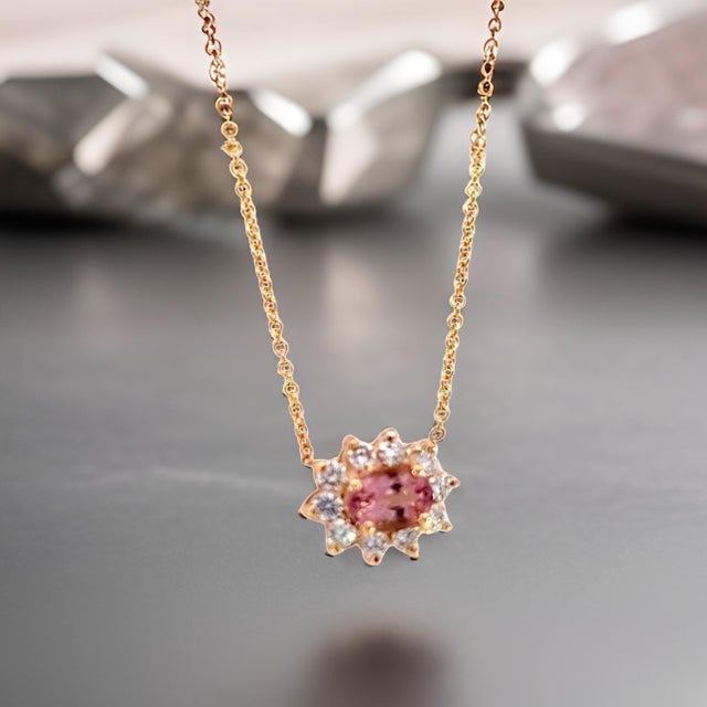 1990s Natural Tourmaline Diamond Pendant Necklace 18" 14k YG 1.52 TCW Certified For Sale - Image 12 of 13