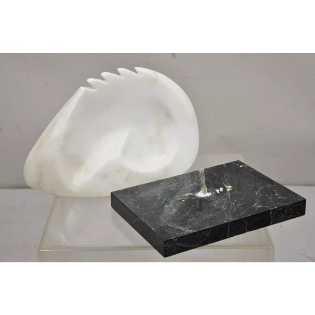 Sheryl C. Benjamin Carved Marble Abstract Modernist Sculpture on Marble Base For Sale - Image 9 of 12
