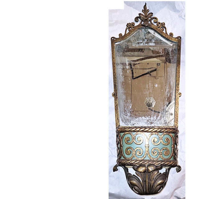 20c. vintage wrought metal mirror with planter, acanthus leaf decor from Italy, c 1820-30s. Plenty of patina and extensive...