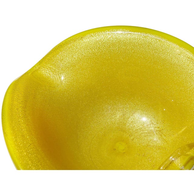 Mid-Century Modern Vintage Murano Bright Golden Yellow Gold Flecks Italian Art Glass Heart Shape Bowl Ashtray For Sale - Image 3 of 8