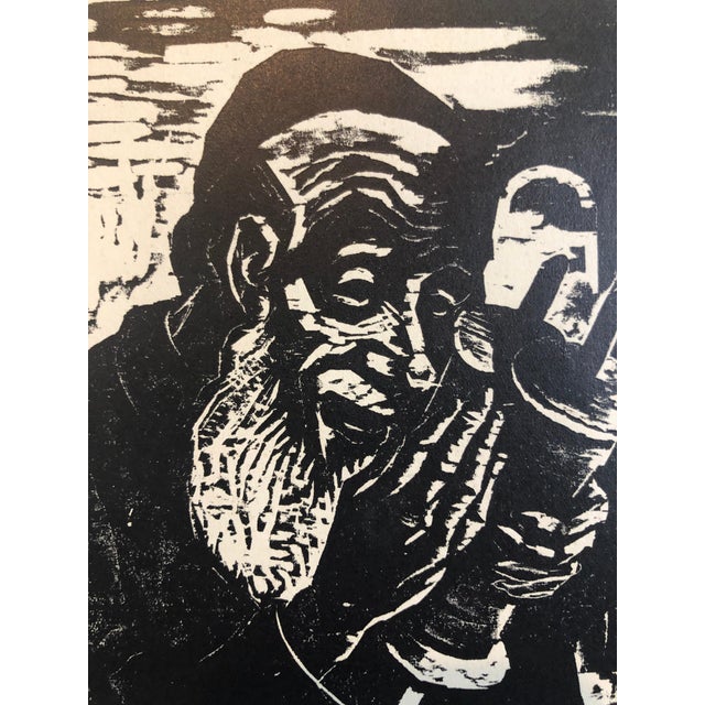 Early 20th Century Jacob Steinhardt, Jewish Rabbi with Torah German Expressionist Woodcut Israeli Early Bezalel For Sale - Image 5 of 7