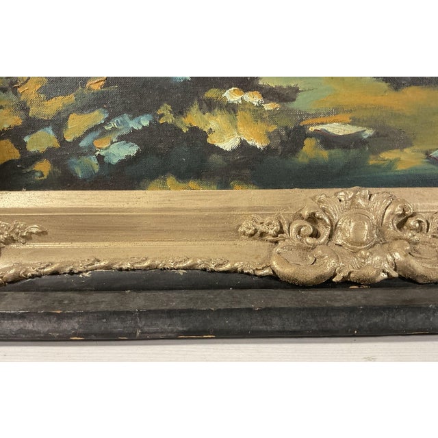 1960s Vintage 1970s Pennsylvania Regional Impressionist Landscape Oil on Board Painting – Heavy Carved Wood Black & Gold Frame For Sale - Image 5 of 10
