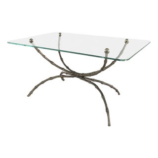 Hollywood Regency Side Table with Glass Top and Bamboo-Shaped Brass Base, 1960s For Sale