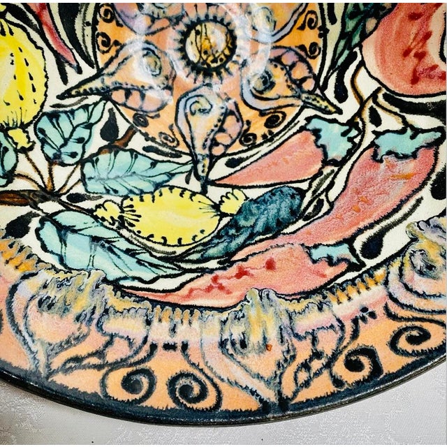 2000 - 2009 Richie Pottery 2002 Hand Painted Large Bowl with Original Sticker For Sale - Image 5 of 11