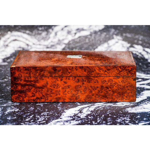 Brown Handsome Quality Wood Patterned Veneer Antique Jewelry Trinket Box For Sale - Image 8 of 12