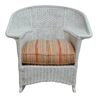 Antique Art Deco Wicker Patio Living Room Arm Chair Rocker Rocking Chair For Sale