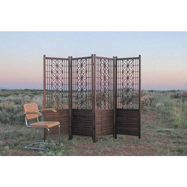 1960s Mid-Century Modern Kumiko Teak Wood Room Divider Folding Screen For Sale - Image 5 of 10