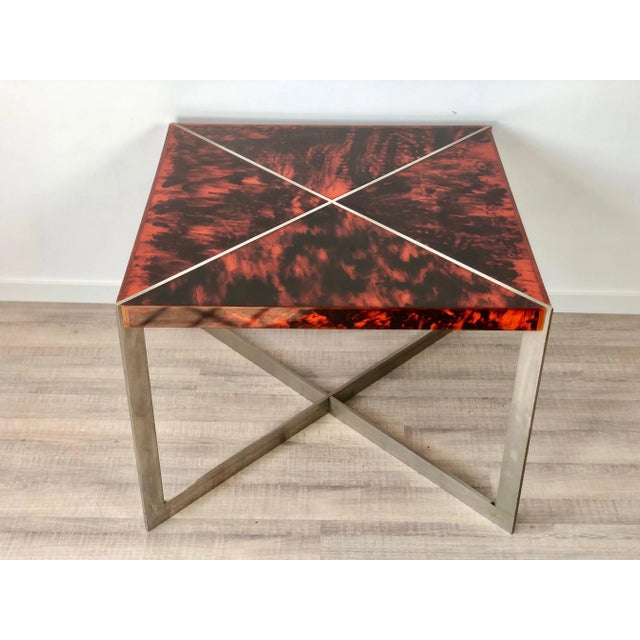 Tortoiseshell Acrylic & Steel Table, Italy, 1970s For Sale - Image 9 of 16