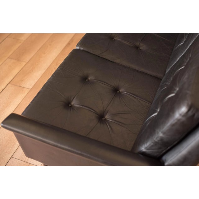 Black Vintage Scandinavian Rosewood and Black Leather Three Seat Sofa For Sale - Image 8 of 13