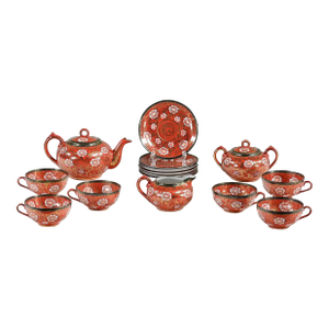 Mid-20th Century Oriental Chinese Red & Gold Hand Painted Porcelain Tea Set Made in Japan