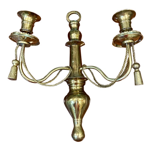 Antique Brass Braid and Tassel Candle Sconce For Sale