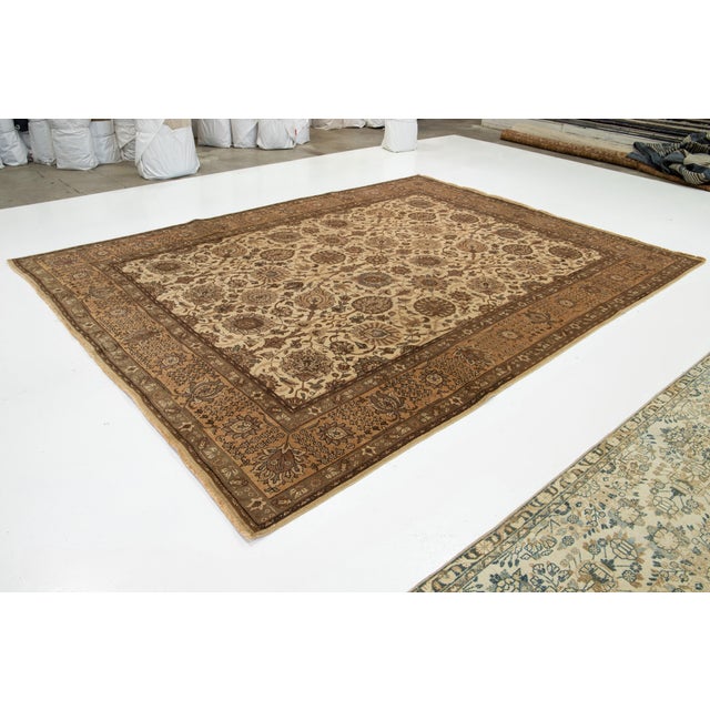 Persian Floral Designed Antique Persian Tabriz Wool Rug Handmade in Beige For Sale - Image 3 of 11