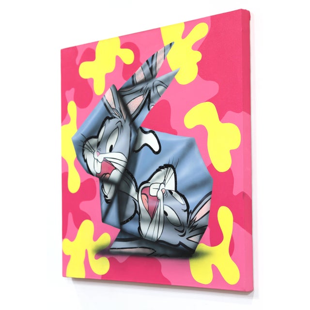 Honor Y Conejos - Origami Inspired Looney Tunes Figurative Painting on Canvas Original Artwork by Emilio Rama For Sale In Los Angeles - Image 6 of 9