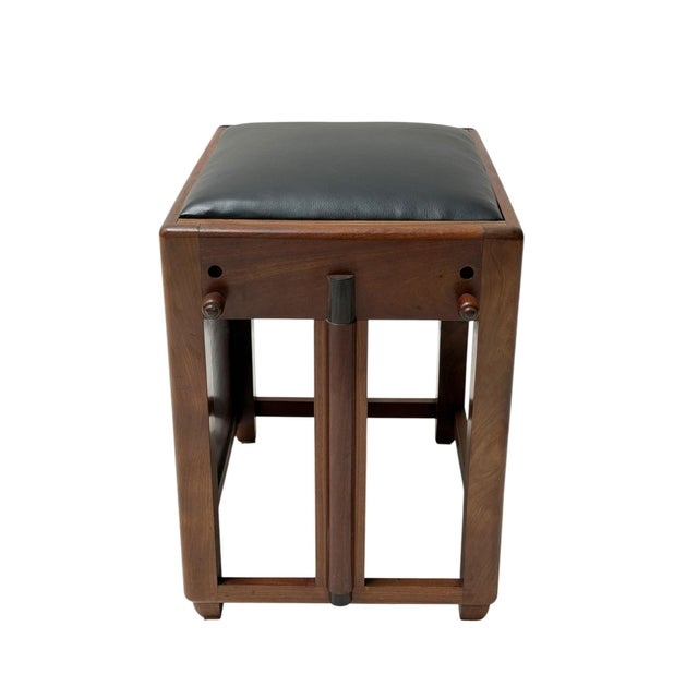 1920s Art Deco Amsterdamse School Stool with Adjustable Leather Seat, 1920s For Sale - Image 5 of 14