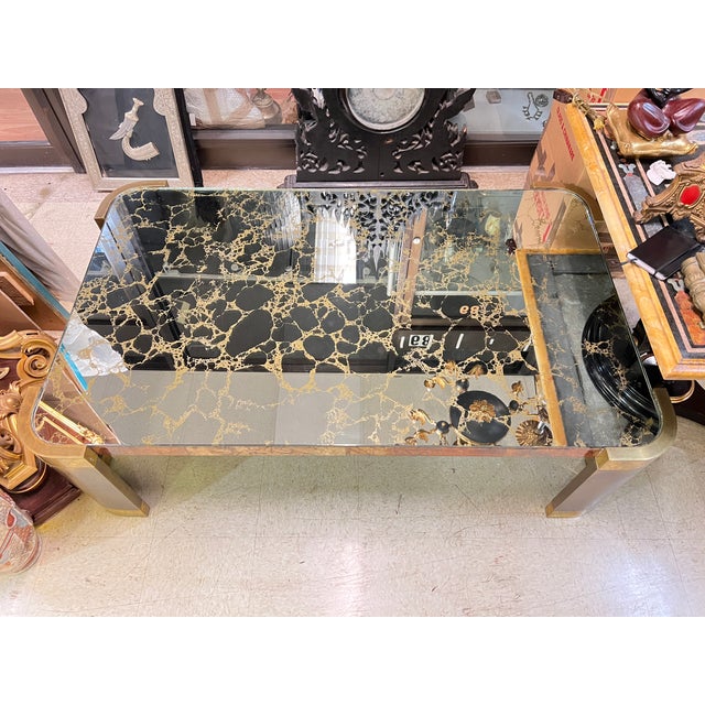 Mid-Century Modern Bronze Gilt Glass and Lacquered Goatskin Coffee Table For Sale - Image 11 of 11