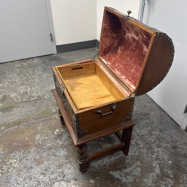 Spanish Baroque Dome Top Trunk + Stand, Antique For Sale - Image 10 of 12