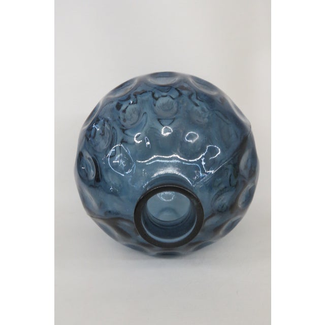 Mid 20th Century Blue Glass Round Bottle Vase Thumbprint Design 4691b For Sale - Image 5 of 16