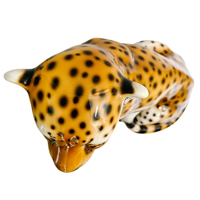 Ceramic Vintage Large Scale Italian Glazed Porcelain Standing Leopard Statue For Sale - Image 7 of 9