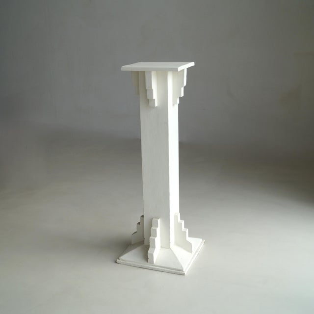 White Tall Amsterdam School Pedestal in White Paint, 1920s For Sale - Image 8 of 16