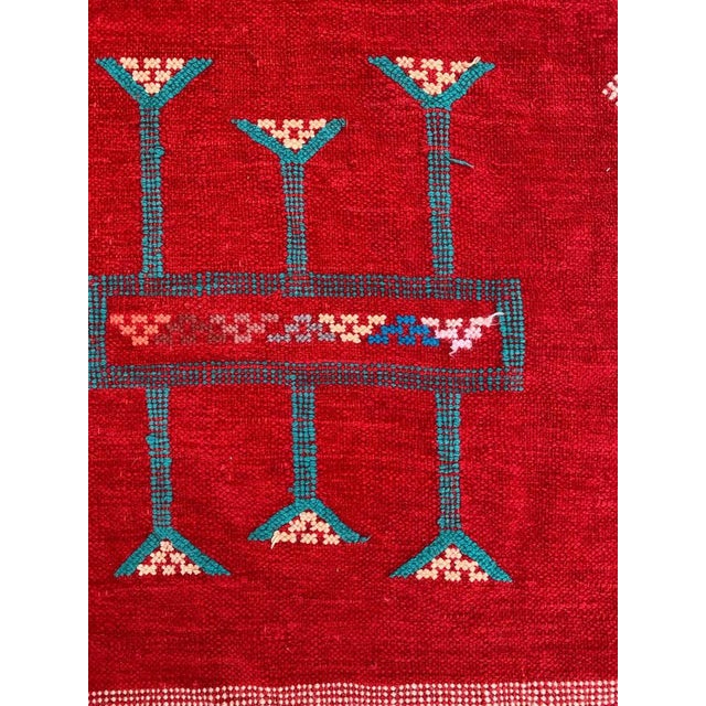 Beautiful Mid-Century Moroccan Berbere Kilim with nice geometrical tribal design and beautiful red field color, entirely...