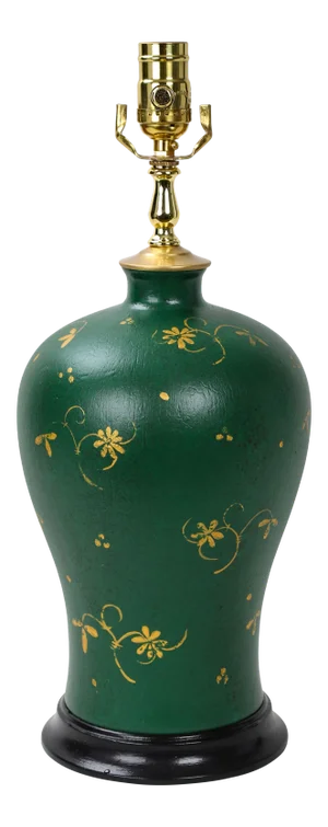 Vintage Painted Gold Design on Green Vase Lamp