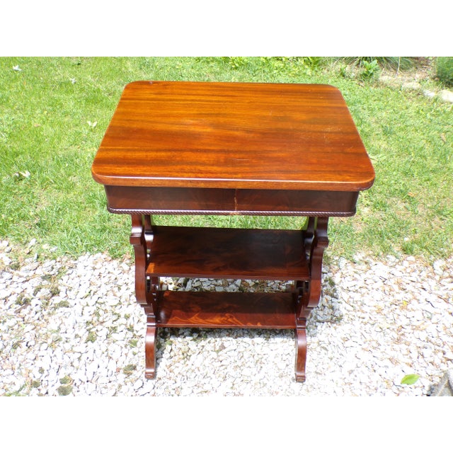 Antique Mahogany Empire Victorian Gothic Revival Trestle Lyre Nightstand Table For Sale - Image 10 of 18