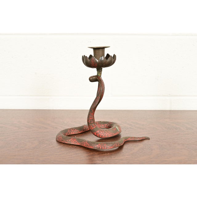 Enameled Bronze Cobra Snake Candlestick For Sale - Image 11 of 15