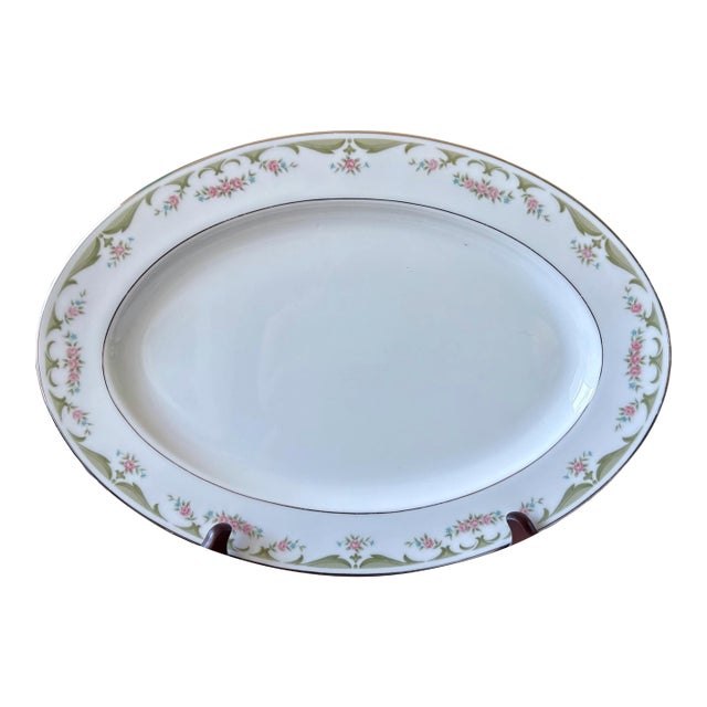 Vintage Oval Serving Platter by Wyndham China in Lizbeth 341 Pattern — Pink Roses For Sale