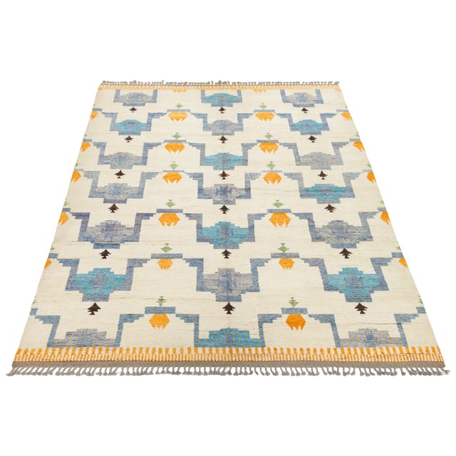 Abstract Geometric Hand-Knotted Modern Moroccan Style Wool Rug 10x15 For Sale - Image 4 of 12