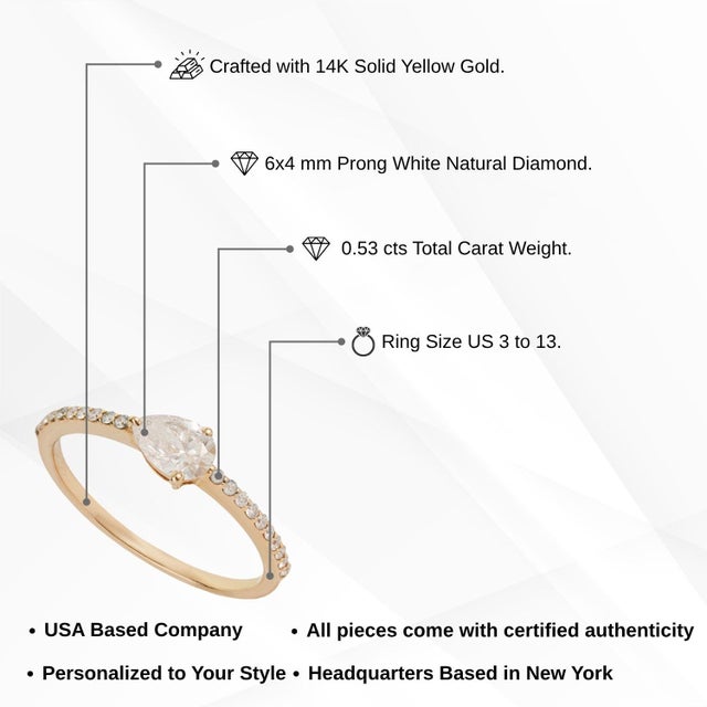 Pear-Shaped Natural Diamond Engagement Ring Size 4 in 14k Yellow Gold For Sale - Image 12 of 17