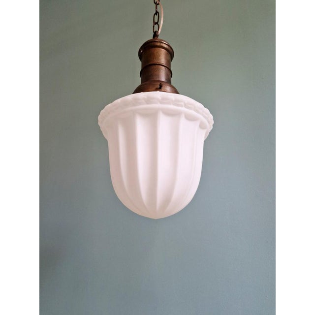 1920s Art Deco Pendant Light in Molded White Pressed Glass, 1920s-1930s For Sale - Image 5 of 15