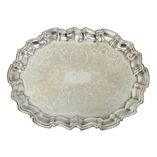 Vintage Kent Silversmiths Scalloped Silver Plated Serving Tray Trinket Dish For Sale