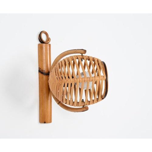 Wood French Riviera Adjustable Sconces in Rattan by Louis Sognot, 1960s, Set of 2 For Sale - Image 7 of 16