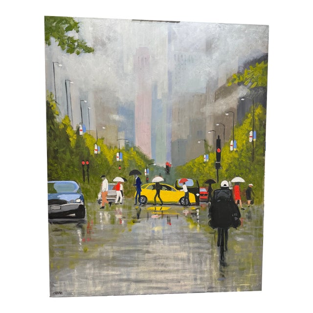 Contemporary meets Traditional in this very large Cityscape (48" x 60") illustrating Chicago's iconic Michigan Avenue...