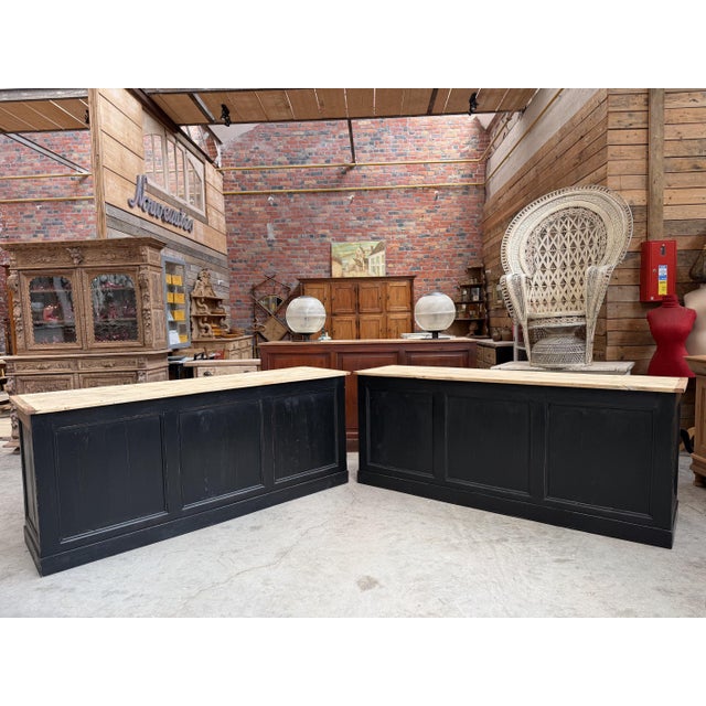 These vintage fir wood counters have been fully restored. They are all the same size and feature a raw wood top and a...