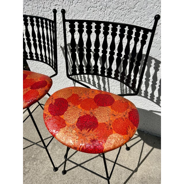 Mid 20th Century Pair of Mid 20th Century Modern Wrought Iron Swivel Barstools in the Style of Arthur Umanoff For Sale - Image 5 of 10