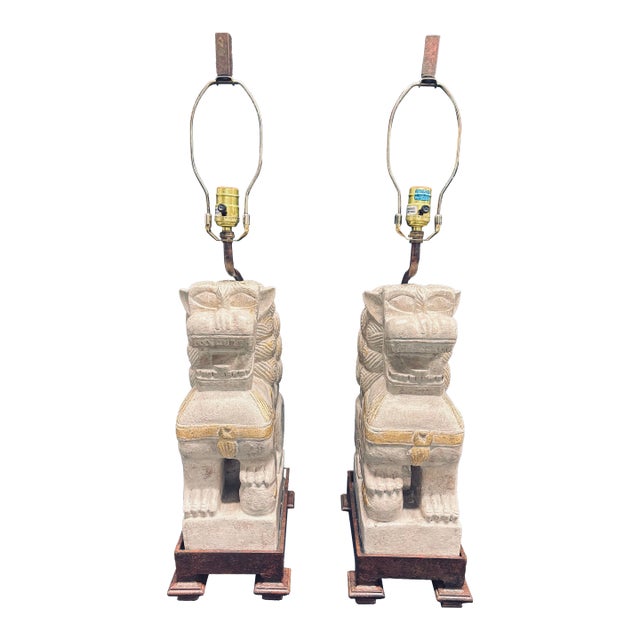 1980s Vintage Chinese Foo Dog Lamps - a Pair For Sale