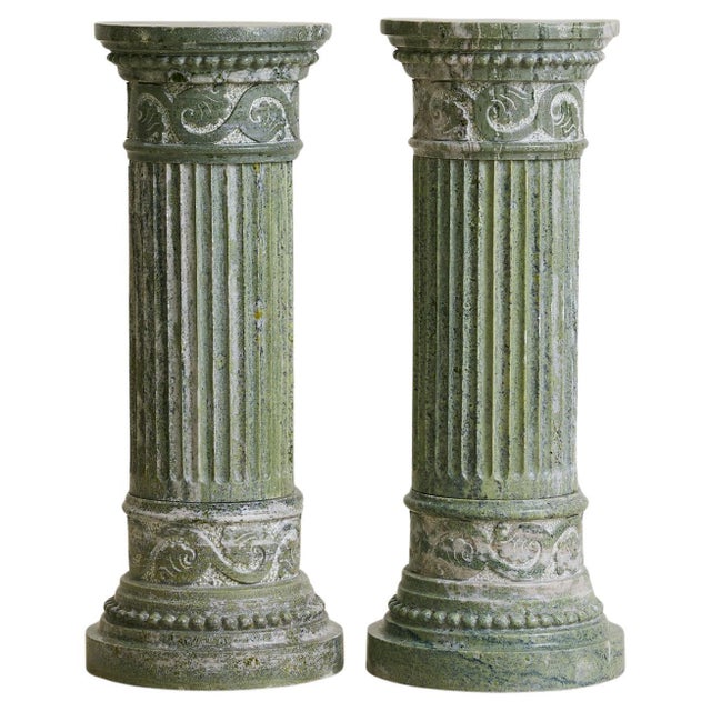 Antique Italian Neoclassical Green Marble Fluted Pedestal For Sale - Image 16 of 18