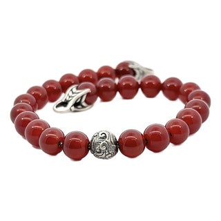 1990s David Yurman Carnelian Carved Prayer Beads Bracelet 8.5" Silver Estate For Sale