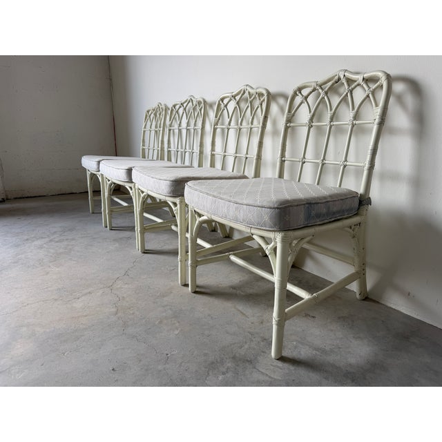 1970's McGuire Palm Beach Coastal - Style White Bamboo & Leather Wrapped Dining Chairs – Set of 6 For Sale In Miami - Image 6 of 18